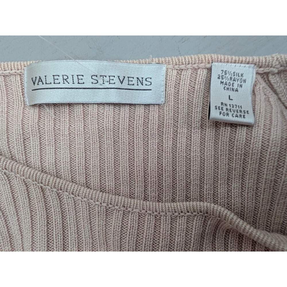 VALERIE STEVENS Sweater Womens Sz L Ribbed Knit Silk Blend Light Pink Minimalist - Picture 3 of 8